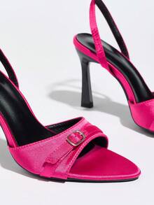 Women's Summer New Open Toe Thin High Heel Ankle Strap Metal Buckle Party Wedding Formal Occasion High Heel Sandals - Hot Pink - View 5