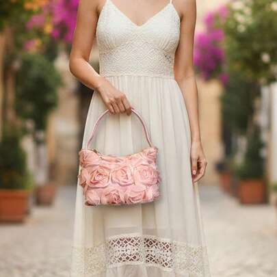 Women's 3D Mesh Flower Evening Bag  Zip Up Handbags For Party Prom Club Wedding