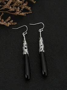 2pcs Vintage Style Popular Black Pendant Earrings, Wedding Engagement Party Jewelry Gift For Women - màu đen - Xem 6