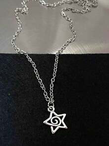 Bộ 5 chiếc vòng cổ phong cách Gothic cổ điển hình ngôi sao, trái tim, răng, kiếm, ngôi sao, trái tim tan chảy thời kỳ Y2K dành cho nam và nữ - Bạc - Xem 8