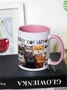 325ml Taza de café de cerámica con diseño de gato - Solo lavar a mano, aislada, reutilizable, versátil para café, jugo, leche - Regalo perfecto para amantes de los gatos en Navidad, Acción de Gracias, Día de San Valentín, Día del Padre, Día de la Madre - Regalo ideal de cumpleaños y festividades para la familia - Blanco - Ver 5