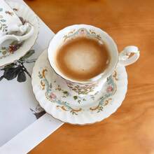 French Blue & Gold Rim Coffee Cup & Saucer Set, High-End Floral Pattern, Elegant Afternoon Tea Ceramic Cup & Saucer Set - Multicolor - View 3