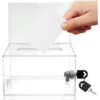 Caja De Donación De Acrílico Con Cerradura Y Soporte Para Letrero Urna Transparente Caja De Sugerencias Pequeña De Rifa Para Votar Y Recaudar Fondos,42361890