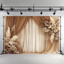 1 Stück Boho-Stil Blumen, Schilf und braunes Fenstervorhang Hintergrund Design Muster, Polyester Stoff Hochauflösender Muster, geeignet für Hochzeit, Garten, Festivalfeier, Heimdekoration und Fotohintergrund - A - Übersicht 8