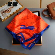 1条女士围巾，仿桑蚕丝，仿真丝围巾，时尚配饰围巾，70厘米方巾，杭州丝绸 - 橘色 - 查看 13