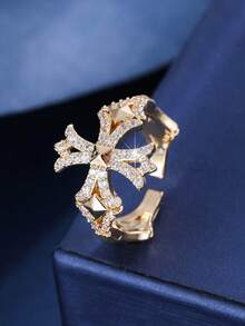 1 buah Cincin Terbuka Salib Zirkonia Sintetis Bertatahkan Mikro Mewah, Desain Unik Gaya Minimalis Elegan, Cocok untuk Pemakaian Sehari-hari, Hadiah, dan Acara Jalan-jalan - Cincin Terbuka - View 1