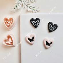 压花心形聚合物粘土耳环切割器，心形蝴蝶图案粘土切割器，用于制作珠宝吊坠，情人节DIY耳环项链制作工具 - 蝴蝶型 - 查看 4