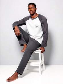 Snug League 2pcs/Set Men's Long Sleeve Top And Pants Pajamas, Moisture-Wicking, Suitable For Spring & Autumn - Grey - View 3