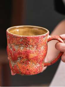 1pc 280ml Ceramic Cup, Hanging Ear Coffee Cup, Soda Cup, Cold Drink Cup, Breakfast Milk Cup, Oatmeal Cup, Flower Tea Cup, Latte Art Coffee Cup, Espresso Cup, Office Water Cup, Creative Crackle Glaze Ceramic Mug, Beverage Cup, Coffee Cup - Multicolor - View 3