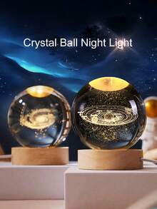 3D水晶球夜灯，暖光LED太空装饰水晶球灯，带LED底座，行星/太阳系/星系球形水晶球桌面灯，卧室装饰魔幻球夜灯，天文爱好者创意礼物 - 白色(1pcs) - 查看 9