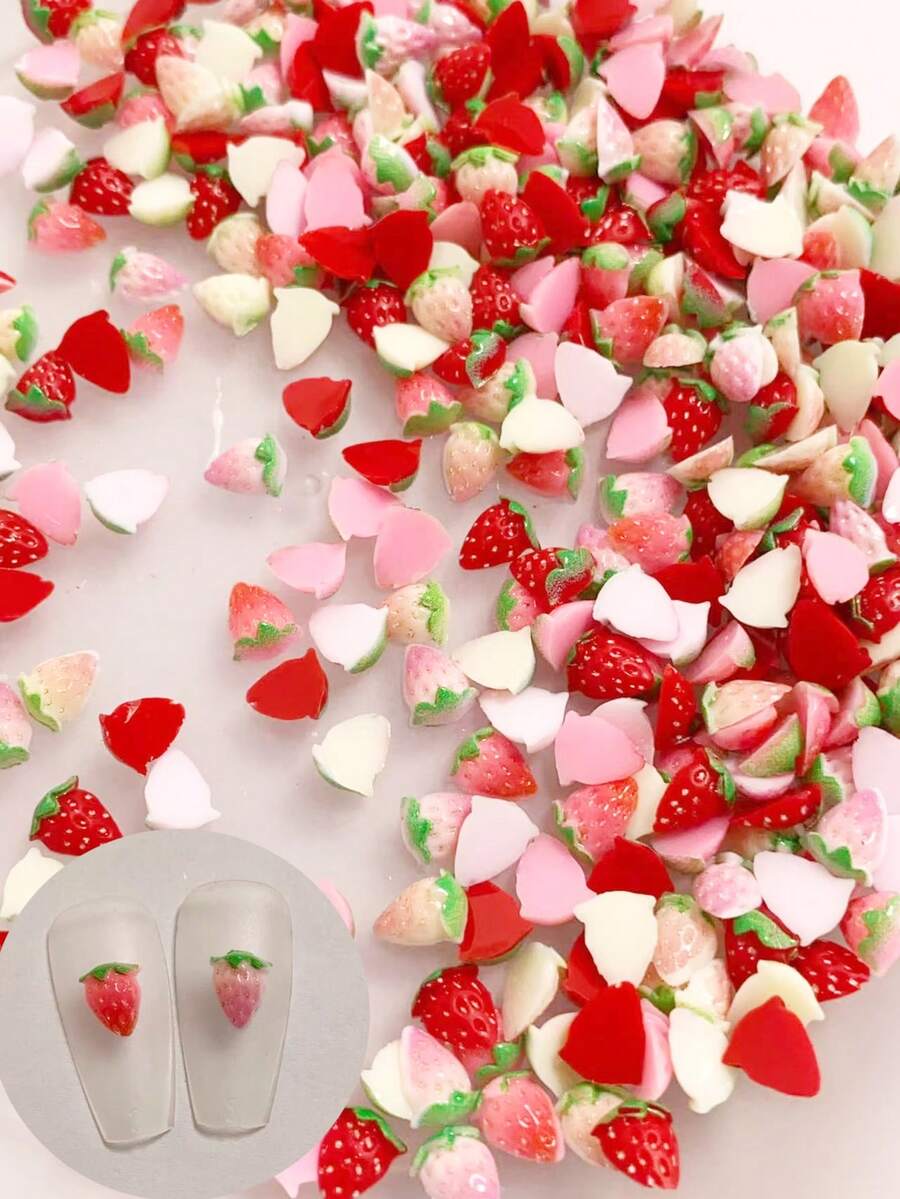 50件春夏系列，小号，奶油渐变草莓美甲装饰，DIY装饰，美甲产品，美甲饰品，美甲配件，混色，清新小巧美甲沙龙风格 - 彩色 - 查看 1