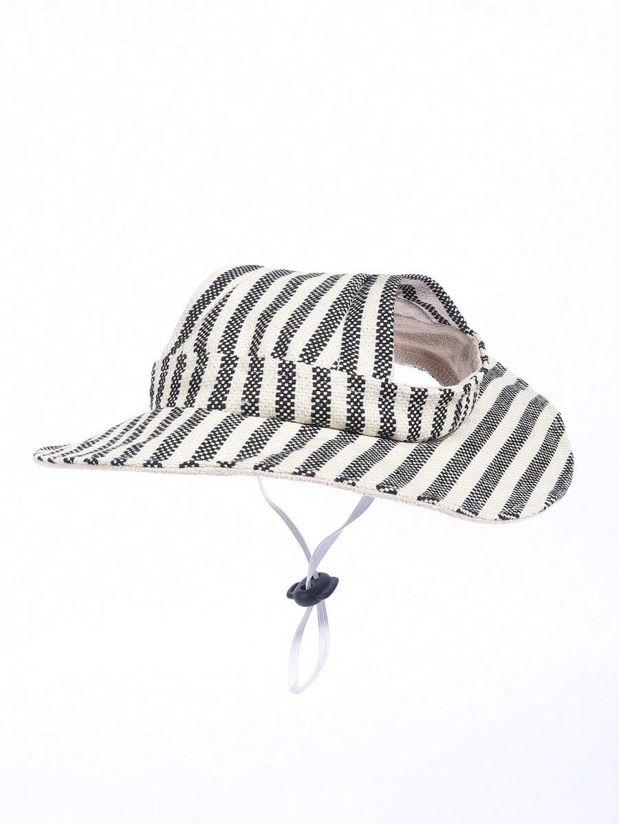 1顶涤纶可爱宠物遮阳帽，带耳孔，可调节防滑设计，适合小型犬全年户外活动佩戴 - 黑色 - 查看 1