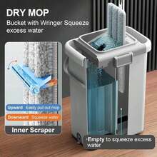 Mop And Bucket With Wringer Set For Home, Flat Mop And Bucket System, Mops For Floor Cleaning And Wall Cleaner, With 3 Reusable Microfiber Mop Pads - White - 查看 5