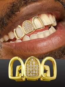 Set de 3 piezas de Grillz a rayas de estilo punk rock, adecuado para hombres y mujeres, para uso diario - Multicolor - Ver 7