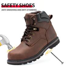 Ding gu Men's Puncture Proof Steel Toe Anti-Smash Non-Slip Shock Absorbing Work Safety Shoes All-Season Safety Work Boots For Men: Steel Toe, Puncture-Proof, Anti-Skid  Durable - 棕色 - 查看 15