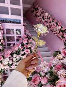 1 Pc / 3 Pcs/ 6 Pcs Gold Foil Rose Of Artificial Roses, Perfect Gift For Her,Party Gifts, Immortal Roses, Material With Stem Artificial Flowers, Colorful Plastic Artificial Flowers, Suitable For Wedding Party Decoration - Color White - View 5
