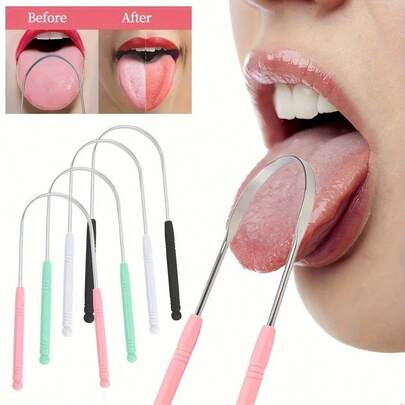 1 pieza Raspador de lengua minimalista y práctico de acero inoxidable de varios colores, con mango ergonómico en forma de U, higienizador oral, herramienta de limpieza personal, instrumento de limpieza de metal duradero, adecuado para Año Nuevo, Día de San Valentín, Día de la Madre, temporada de graduación, vuelta al colegio, accesorio de cuidado oral