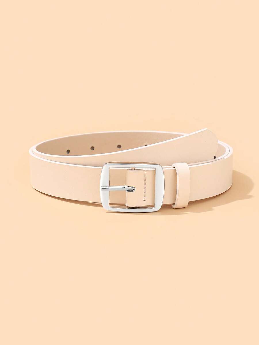 1pc White K-Color Square Buckle Fashion Decorative Versatile PU Waist Belt, Suitable For Daily Use - Beige - View 1