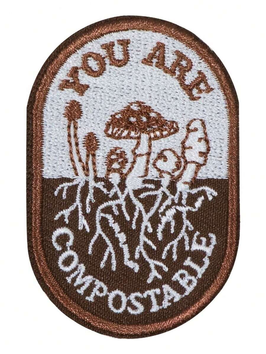 1pc Embroidered Patch, Natural Patch, Mushroom Patch, Iron-On Sew-On Patch - Multicolor - View 1