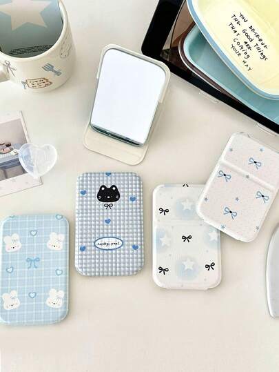 1pc Square Folding Makeup Mirror With Clear Surface. Women's Makeup Mirror. Girl's Mirror. Foldable And Portable Desktop Makeup Mirror. PU Leather. Simple And Portable. High-Definition Modern Foldable.