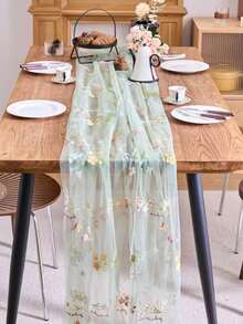 1 chiếc khăn trải bàn ren thêu hoa nhỏ nhiều màu sắc kiểu cổ điển, khăn trải bàn bằng vải tuyn trong suốt họa tiết hoa nhiều màu sắc, khăn trải bàn vải kiểu đồng quê Mỹ, khăn trải bàn tiệc cưới. - Một kích cỡ phù hợp cho tất cả - Xem 4