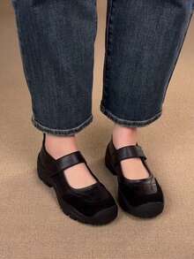 女士春季新款玛丽珍鞋，魔术贴休闲鞋，厚底鞋 - 黑色 - 查看 4
