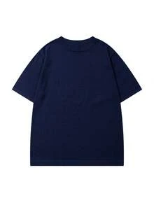 Camiseta de manga corta de punto cepillado de color liso, estilo empresarial minimalista y maduro, nueva para primavera/verano, vuelta al cole - Azul - Ver 2