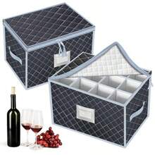 VERONLY - Caja de almacenamiento para copas de vino con divisores con capacidad para 24 fundas de almacenamiento de cerámica o recipientes de vidrio de China con asas y ventana de etiqueta 15.5 x - Gris - Ver 7