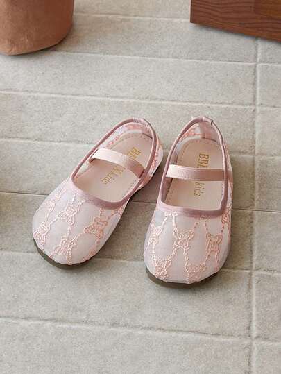 1双女童公主鞋，带网眼蝴蝶结，透气网面软底婴儿舞蹈鞋，可爱甜美儿童鞋