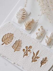 5pcs Soft Clay Molds With Plant Leaf Patterns, For Jewelry And Earring Making - White - View 1