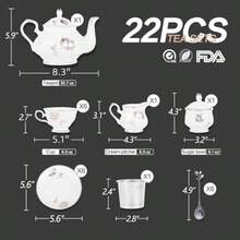 CHENP.HMC - Juego de té de cerámica de porcelana 22 piezas tetera y taza 30 onzas para 6 juegos de regalo amantes del té o café boda cumpleaños - Flores - Ver 2