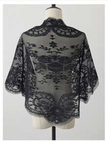 1件装女士蕾丝提花三角披肩，时尚轻盈透气面纱，优雅百搭新娘婚礼披肩围巾 - 彩色 - 查看 2