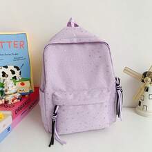 1个亮片星形尼龙面料多口袋休闲背包，拉链封口，适合青少年、上学和日常使用，四季皆宜。 - A - 查看 10