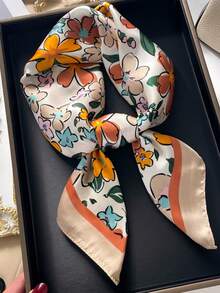 1条手帕 素色 女士颈巾 小披肩 围巾 头巾 方形发带 头巾 - 黃邊 - 查看 1