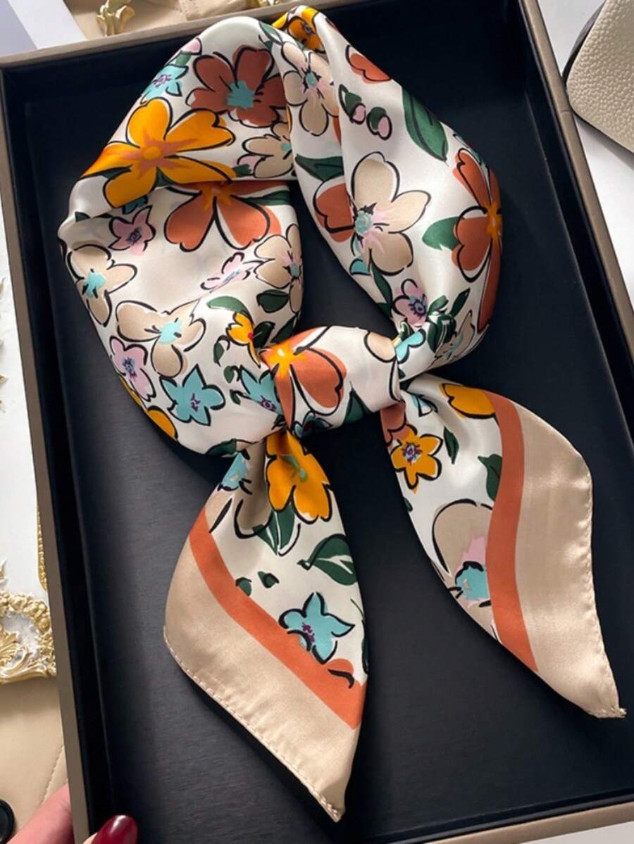 1条手帕 素色 女士颈巾 小披肩 围巾 头巾 方形发带 头巾 - 黃邊 - 查看 1