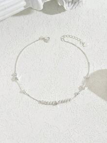 1pc S925 Sterling Silver Fashion Star Beads Anklet, Daily & Holiday Wear Gift For Women & Girls - Silver - View 2