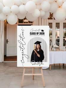 Personalized Graduation Photo Poster, Graduation Party Welcome Sign, Floral Graduation Decor, Graduation Celebration Welcome Board With Photo, Custom Party Signage - Multicolor - View 5