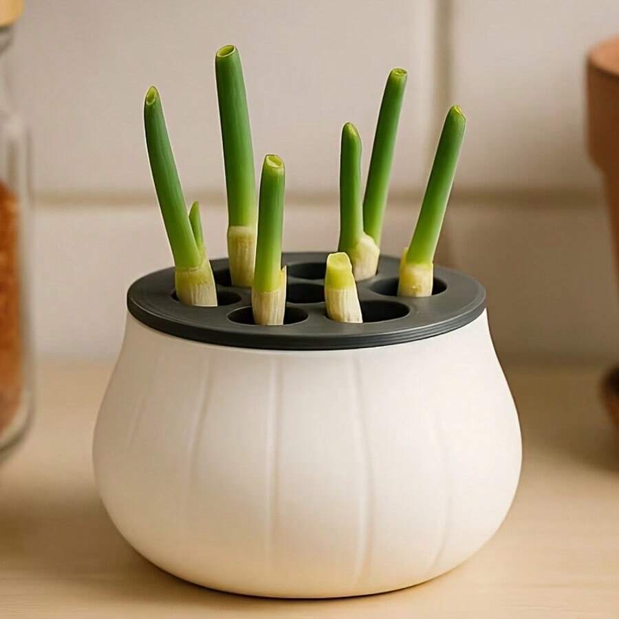 1pc Garlic, Green Onion, Home Gardening, Hydroponics, Chives Garlic Green Onion Regrow Farm, Black & White Cover Set Easy To Distinguish Reusable, Abundant Planting, Regenerative Planter, Simple Home Operation Cyclic Harvest, Soil-Free Hydroponic Box, Grow Well Regardless Of Season - Reusable - 7 Holes - View 1
