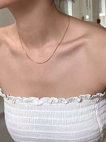 Nooxian 1件装女士不锈钢时尚简约链项链 - 金黃色 - 查看 3