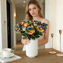 10 Stücke/Set 19.6 Inch bunte künstliche Rosen, Hochzeitsdekoration Fake Rosen, Valentinstag Raumdekoration realistische Rosenstrauß, Langstiel lebensechte Rosenblumen, Heim- und Bürodekoration Blumenmittelpunkt - Verschiedenfarbig - Übersicht 6