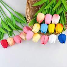 1/3/6/12支装蓝色现代浪漫人造郁金香，塑料仿真郁金香花束，仿真花，花瓶装饰，塑料插花，婚礼花束配件，适用于室内家居装饰、桌面装饰、户外花园装饰、婚礼装饰、酒店及咖啡厅装饰、春季装饰、节日派对装饰、情人节、母亲节礼物 - 寶藍色 - 查看 12