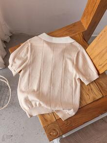 Boys' Solid Color Polo Shirt, Short Sleeve Lyocell Knit Sweater, Lightweight Pullover, Suitable For Spring, Summer, Autumn - Apricot - View 2