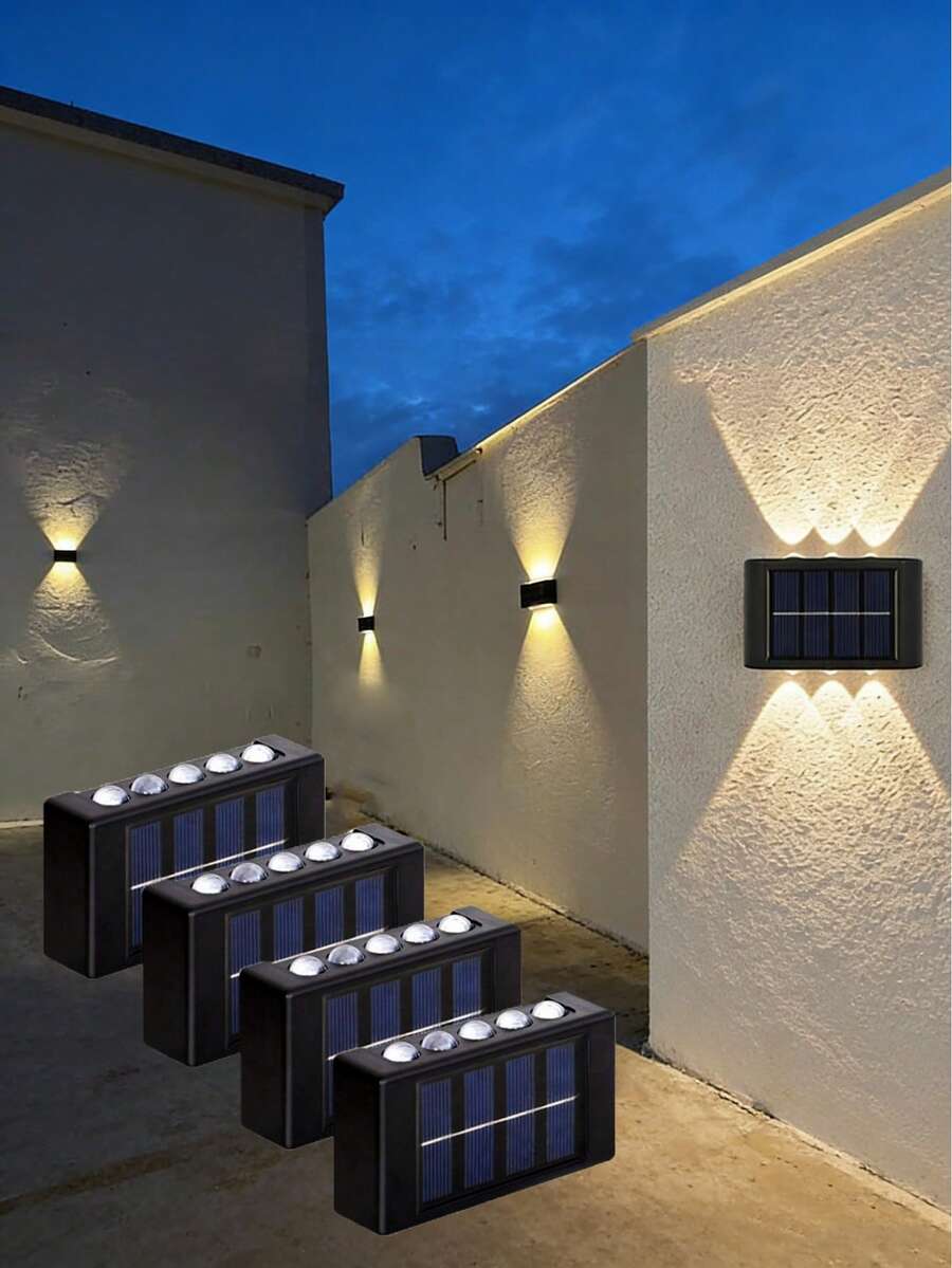 1 đèn LED tường năng lượng mặt trời 10 bóng/8 bóng/6 bóng, đèn LED ngoài trời năng lượng mặt trời, trang bị 10 bóng LED, chiếu sáng lên và xuống, tùy chọn ánh sáng trắng ấm/trắng, thích hợp cho ngoài trời, sân, vườn, hành lang, trang trí tường.