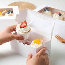 50 PCS White Paper Cupcake Boxes With 2 Cavity Cookie Gift Boxes With Clear Window 2 Treat Holder Cupcake Containers Bakery Cake Box For Birthday Party Bakery Supplies - View 3