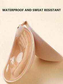 1 Pair Invisible Strapless Sticky Gel Bra, 3cm Thickened Push-Up, Adhesive Breast Lift Tape For Small Breasts & Nipple Covers, Suitable For Wedding Dresses & Formal Dresses - Khaki - View 1