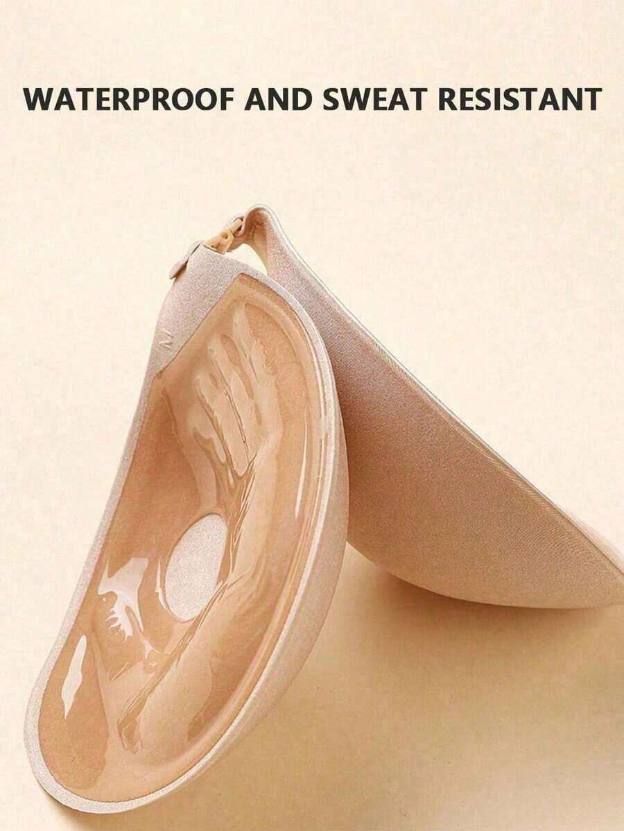 1 Pair Invisible Strapless Sticky Gel Bra, 3cm Thickened Push-Up, Adhesive Breast Lift Tape For Small Breasts & Nipple Covers, Suitable For Wedding Dresses & Formal Dresses - Khaki - View 1