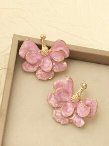 1对优雅粉色花朵耳环，新娘首饰 - 粉色 - 查看 1