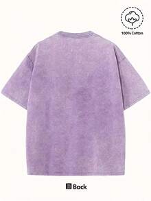 Summer Tops 230g Washed, T-Shirt With God Pattern Print, High-Quality Batik Cotton Vintage Fashion Brand T-Shirt, Men's T-Shirt, Men's Summer Clothing, Summer T-Shirt, Holiday Gift, Perfect Present. Loose And Comfortable Summer Clothes - 紫羅蘭 - 查看 4