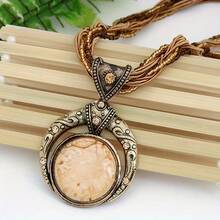 1 Piece Elegant Classic Handmade Bohemian Pendant Necklace With Round Artificial Gemstones, Alloy Material, Suitable For Women, Perfect For Parties And Holiday Celebrations, Timeless Jewelry Accessory Wearable In All Seasons - 黑色 - 查看 6