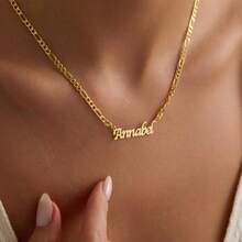 1pc Customized Name Necklace, Stainless Steel Personalized Letter Choker Necklace Pendant, Ideal Gift For Girlfriend, Mom, Family, Friends, Daughter On Anniversary, Valentine's Day, Mother's Day, Birthday, Graduation, Daily Wear, Wedding, Prom - Gold - View 3